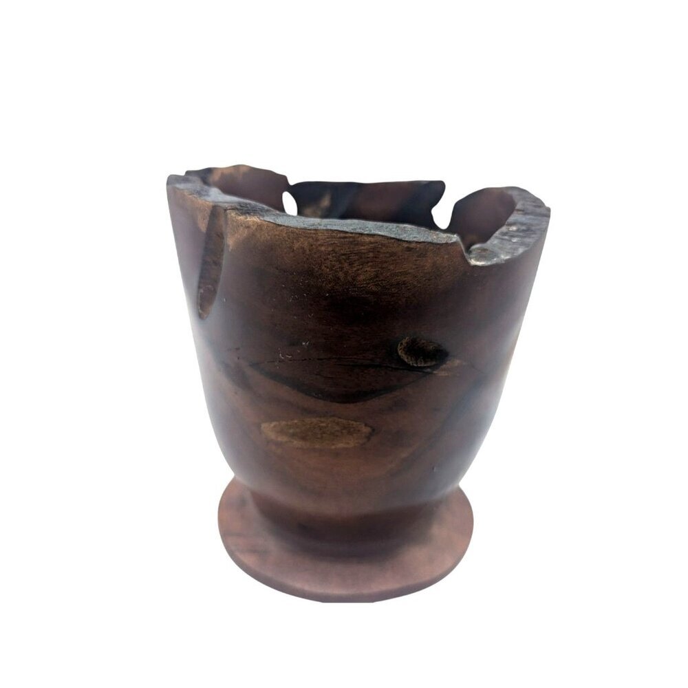 Handcrafted Decorative Wooden Planter Vase With Natural Edge Walnut? 6" Tall